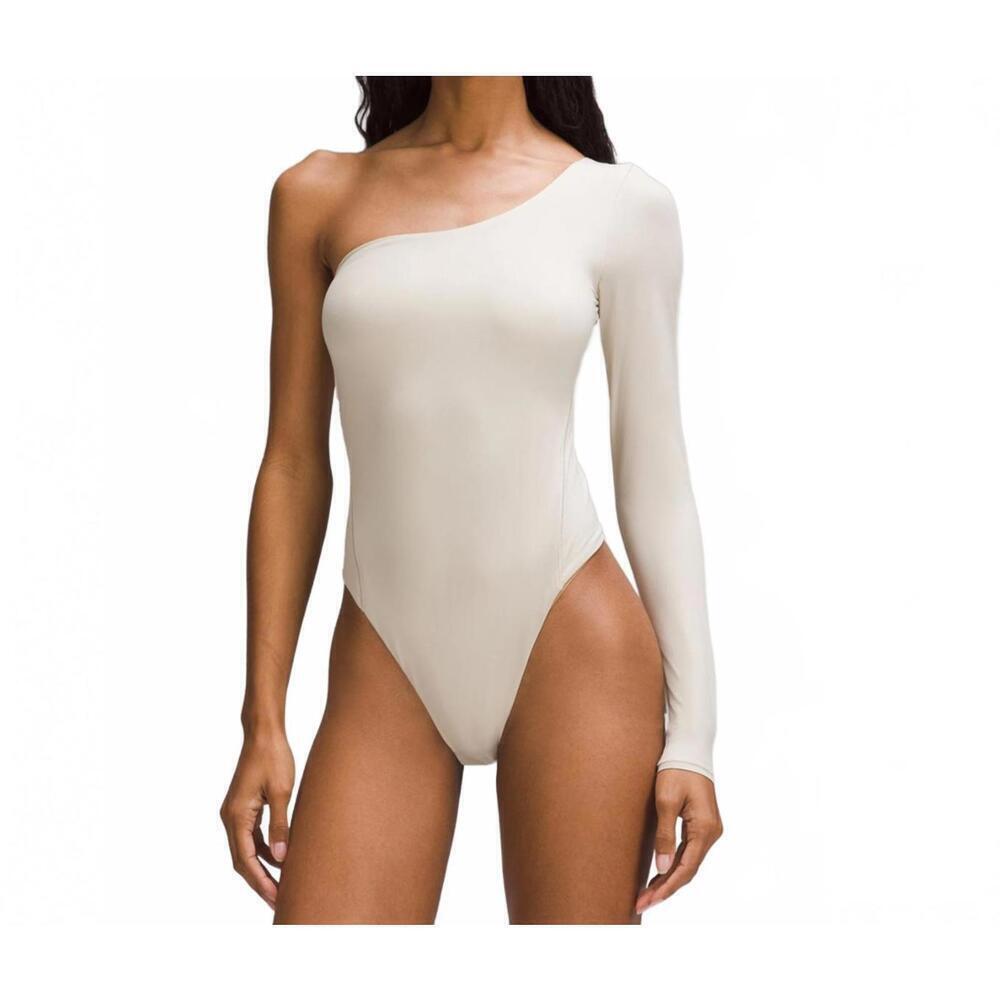 Lululemon Wundermost Nulu Long-Sleeve One-Shoulder Bodysuit Mojave Tan S NWT
